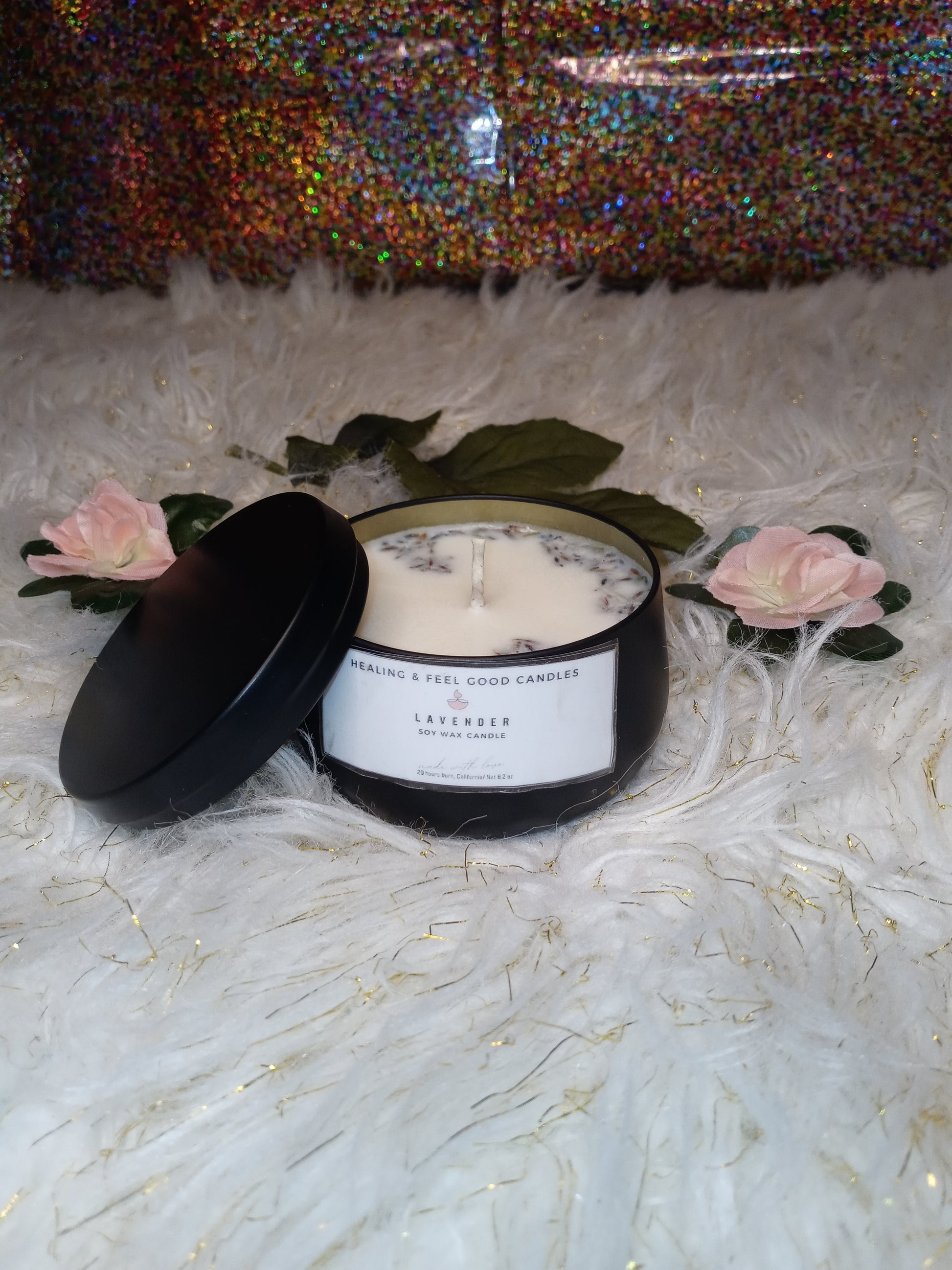 Black Tin Lavender Scented Healing Candle