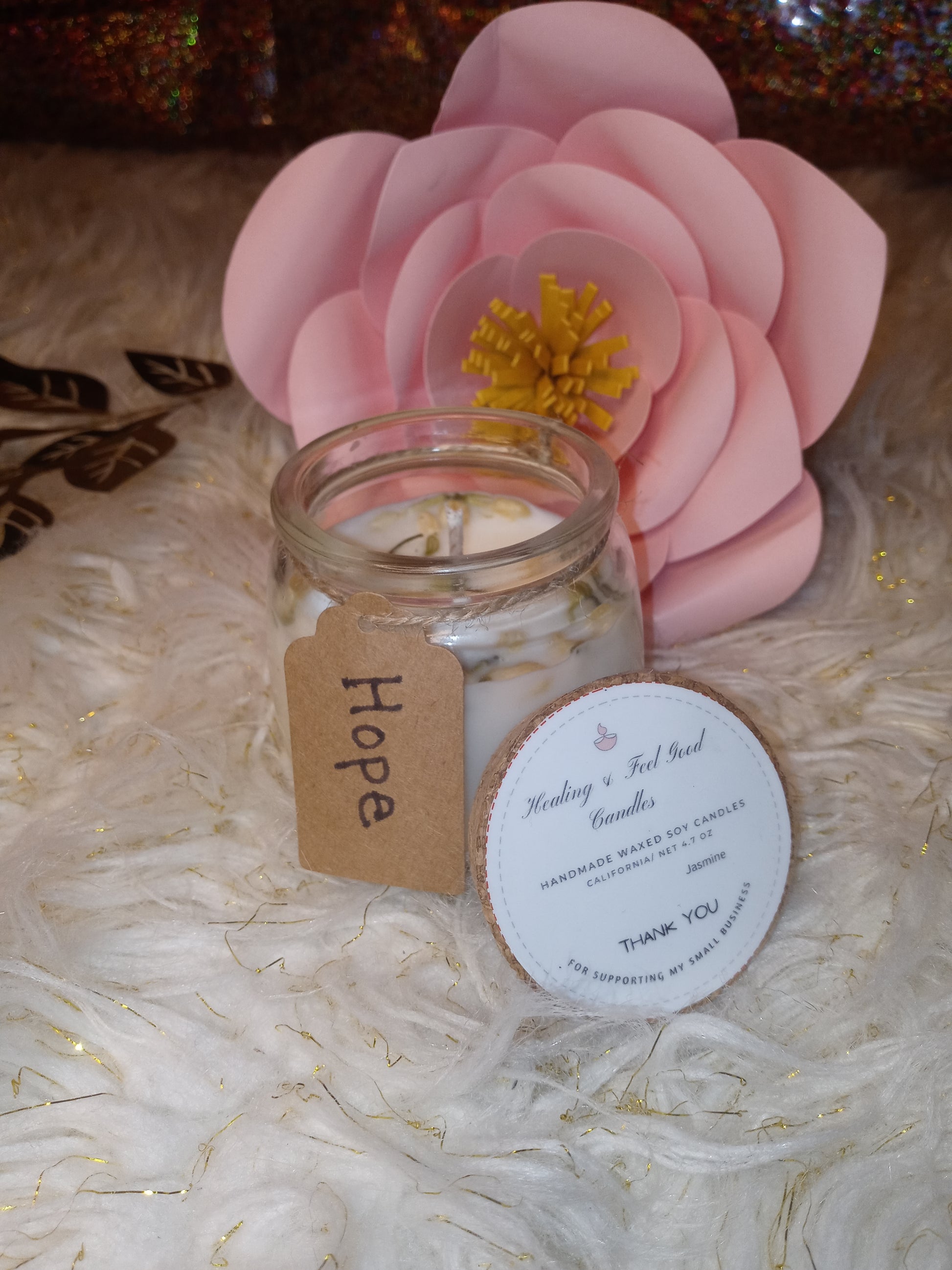 Small Glass Jasmine Floral Scented Candle