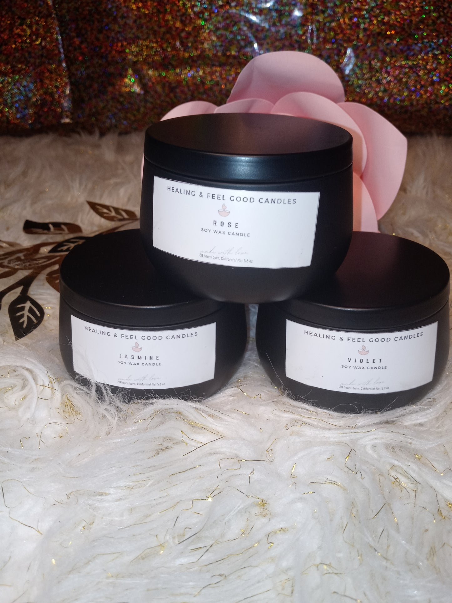 Black Tin Floral Scented Candles