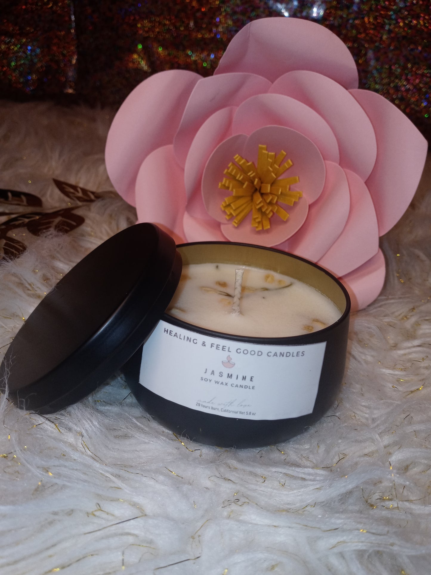 Black Tin Jasmine Floral Scented Candle