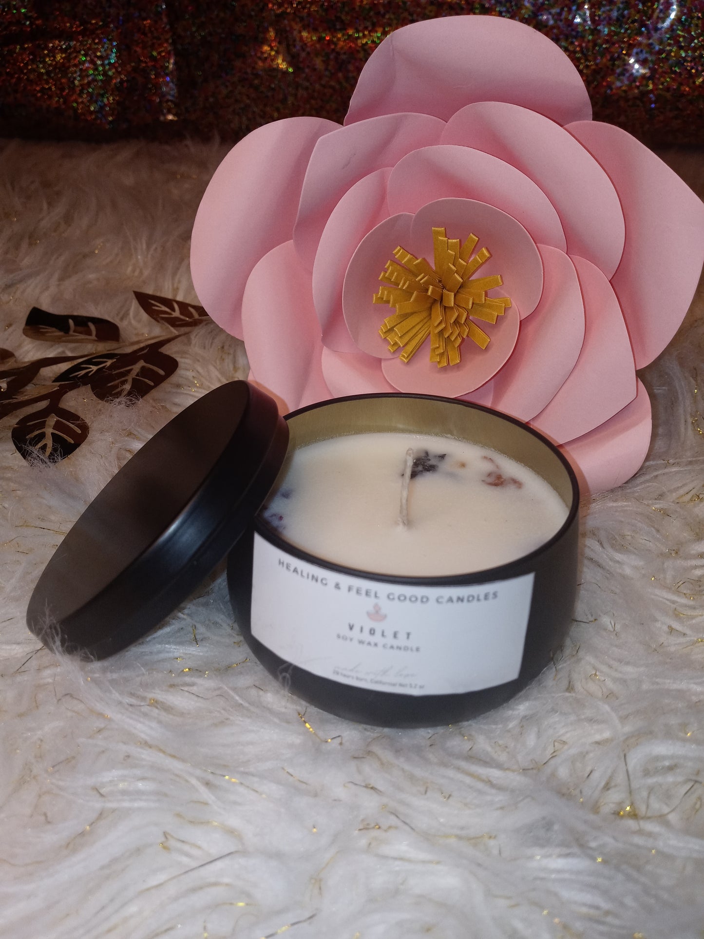 Black Tin Violet Floral Scented Candle