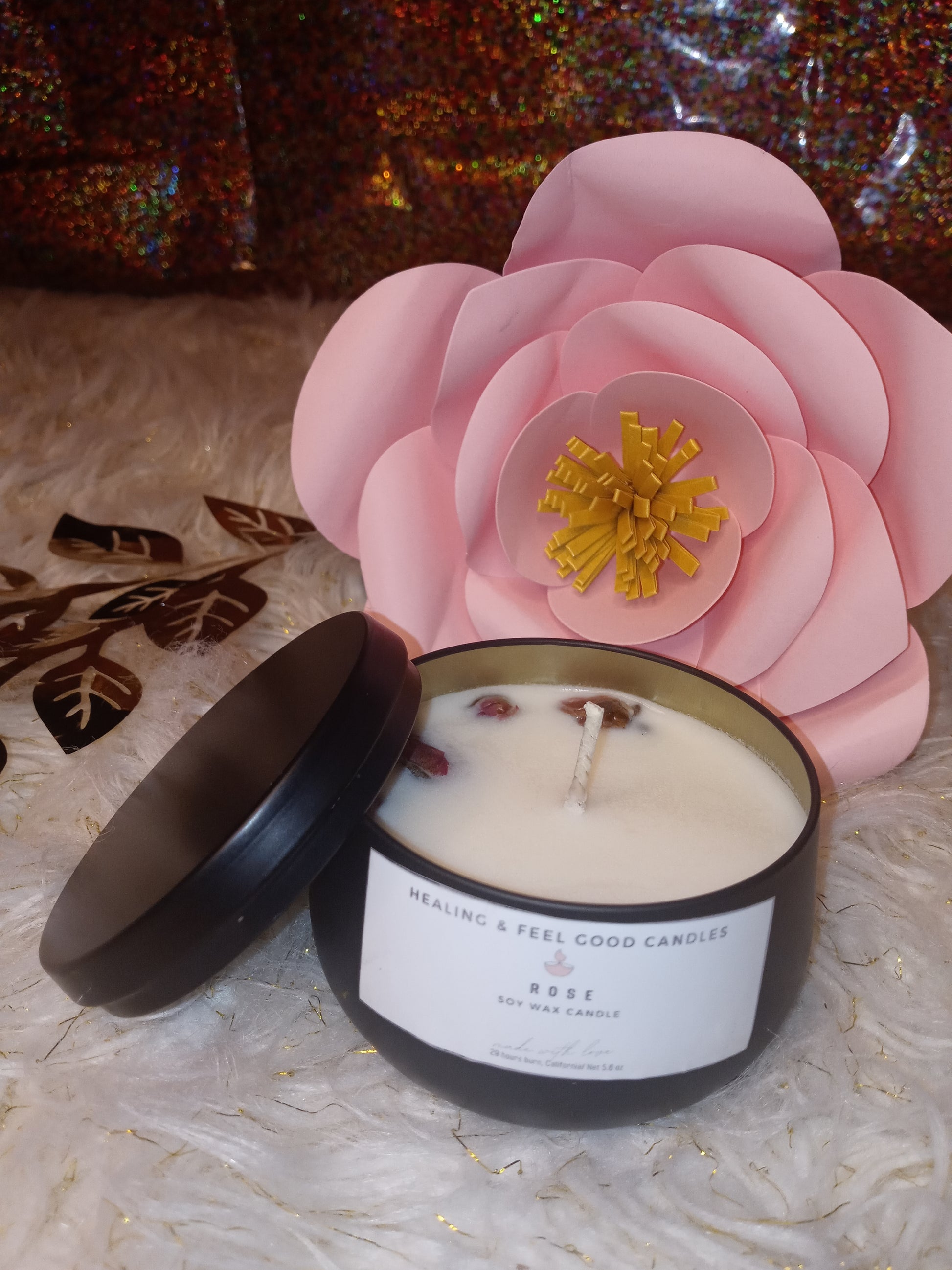 Black Tin Rose Floral Scented Candle