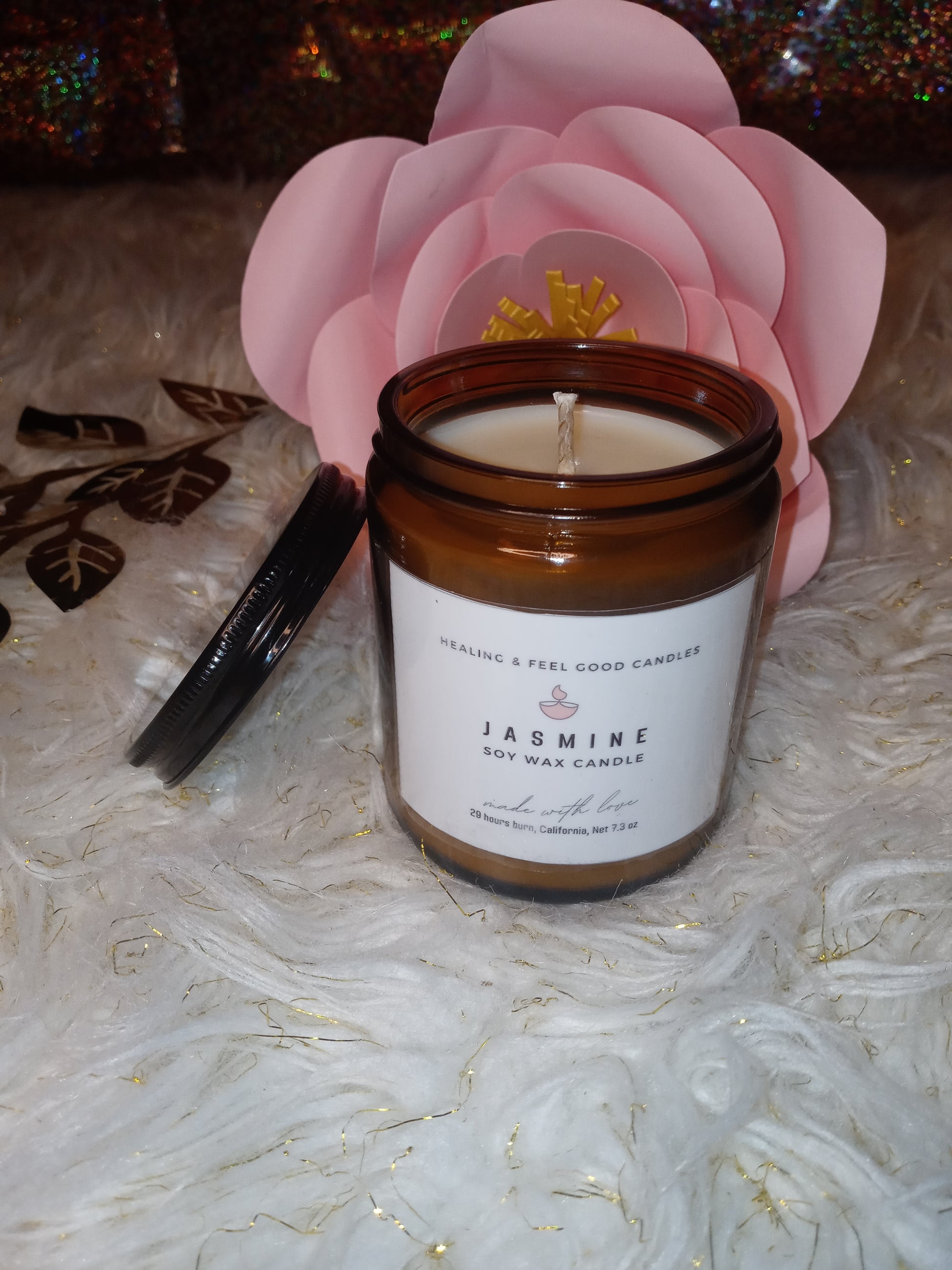 Brown Glass Jasmine Floral Scented Candle