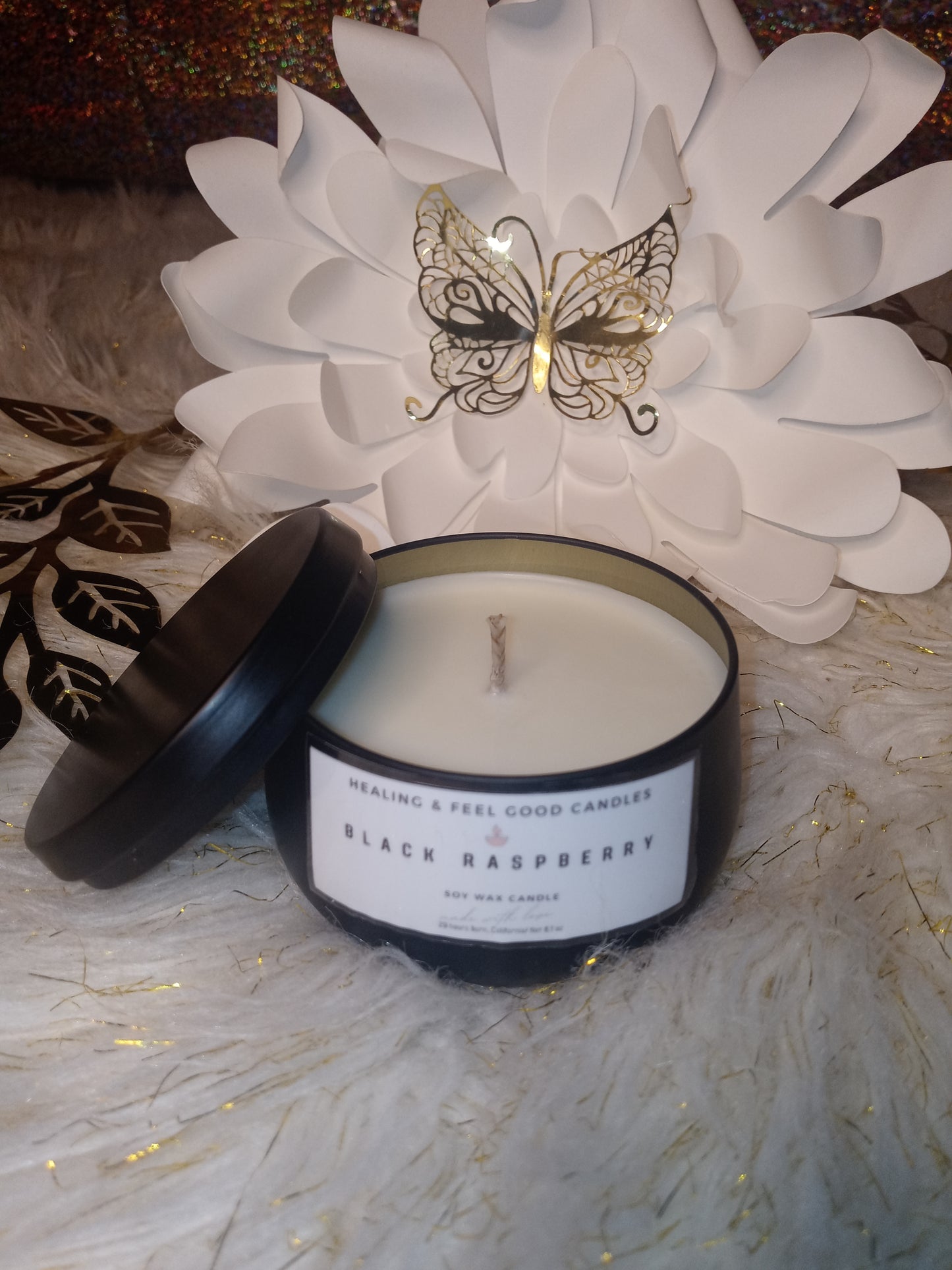 Black Tin Raspberry Scented Feel Good Candle