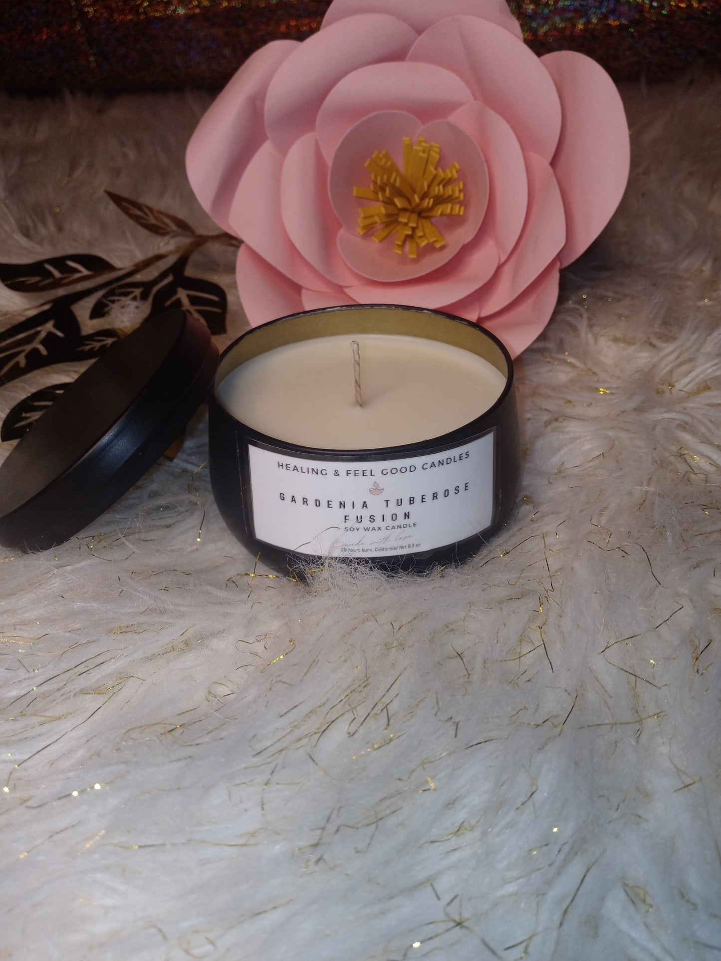 Black Tin Gardenia Tuberose Fusion Scented Candle