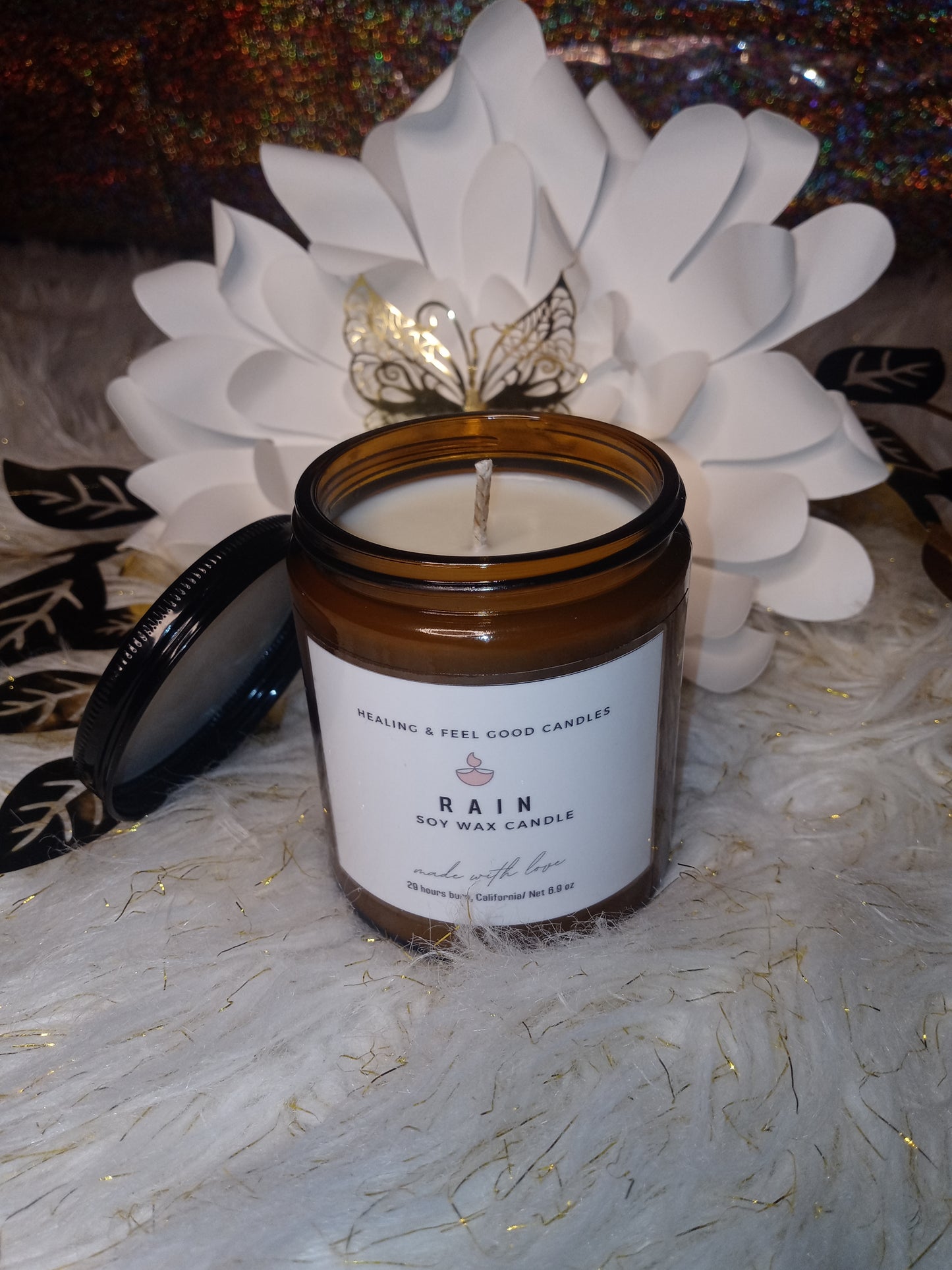 Brown Glass Rain Feel Good Scented Candle