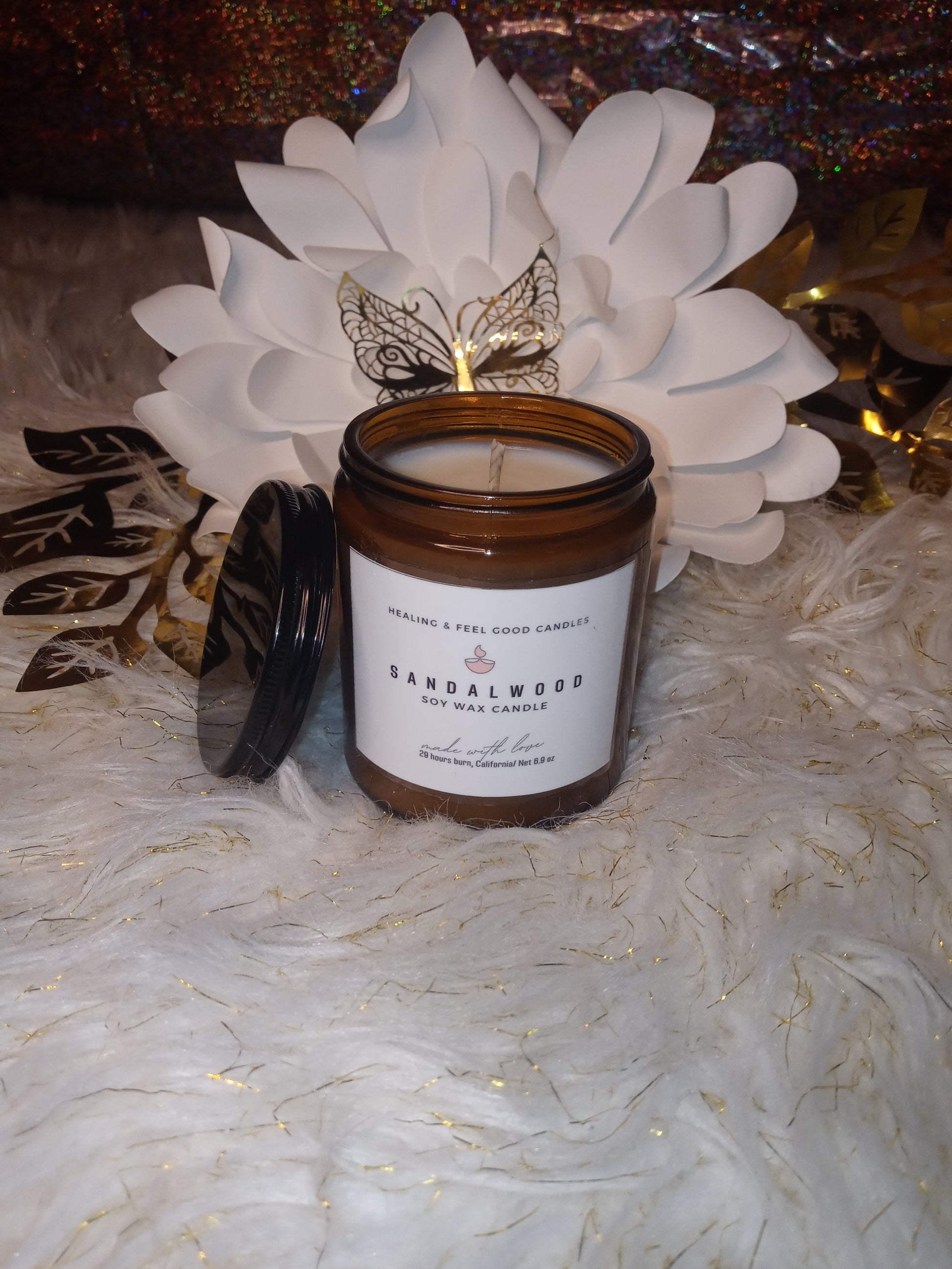 Brown Glass Sandalwood Feel Good Scented Candle