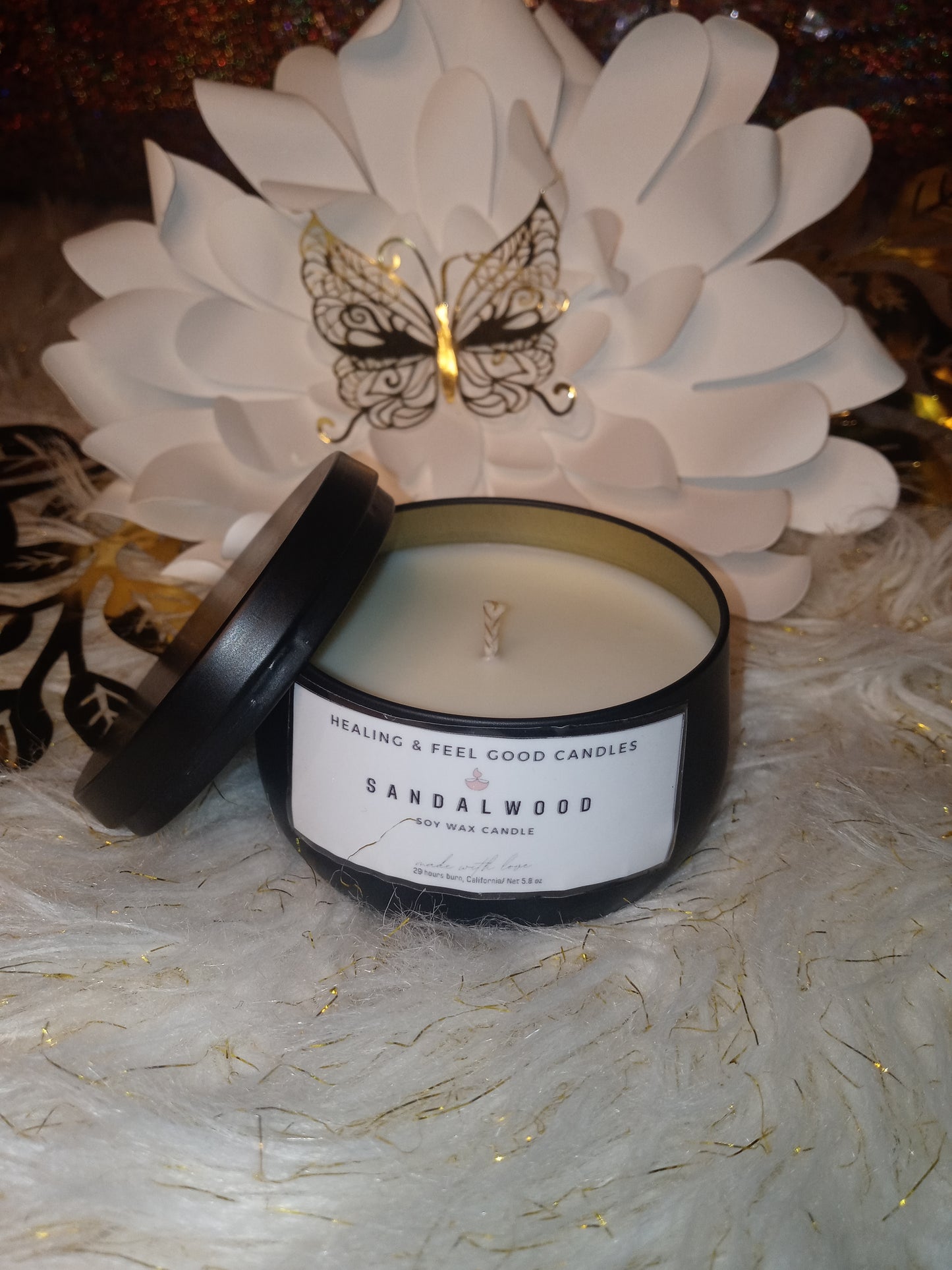 Black Tin Sandalwood Scented Feel Good Candle