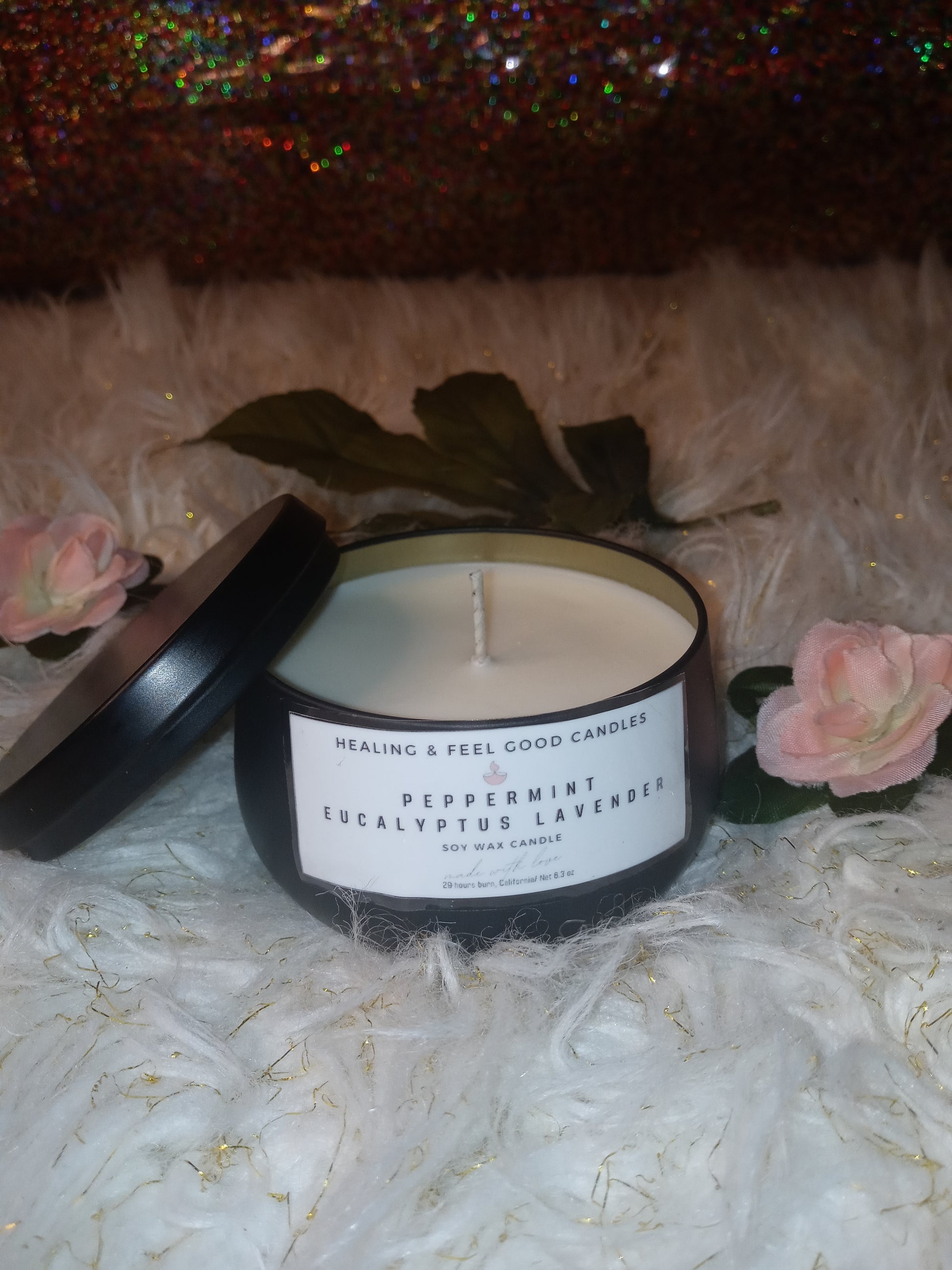 Black Tin Peppermint & Eucalyptus Scented Healing Candle