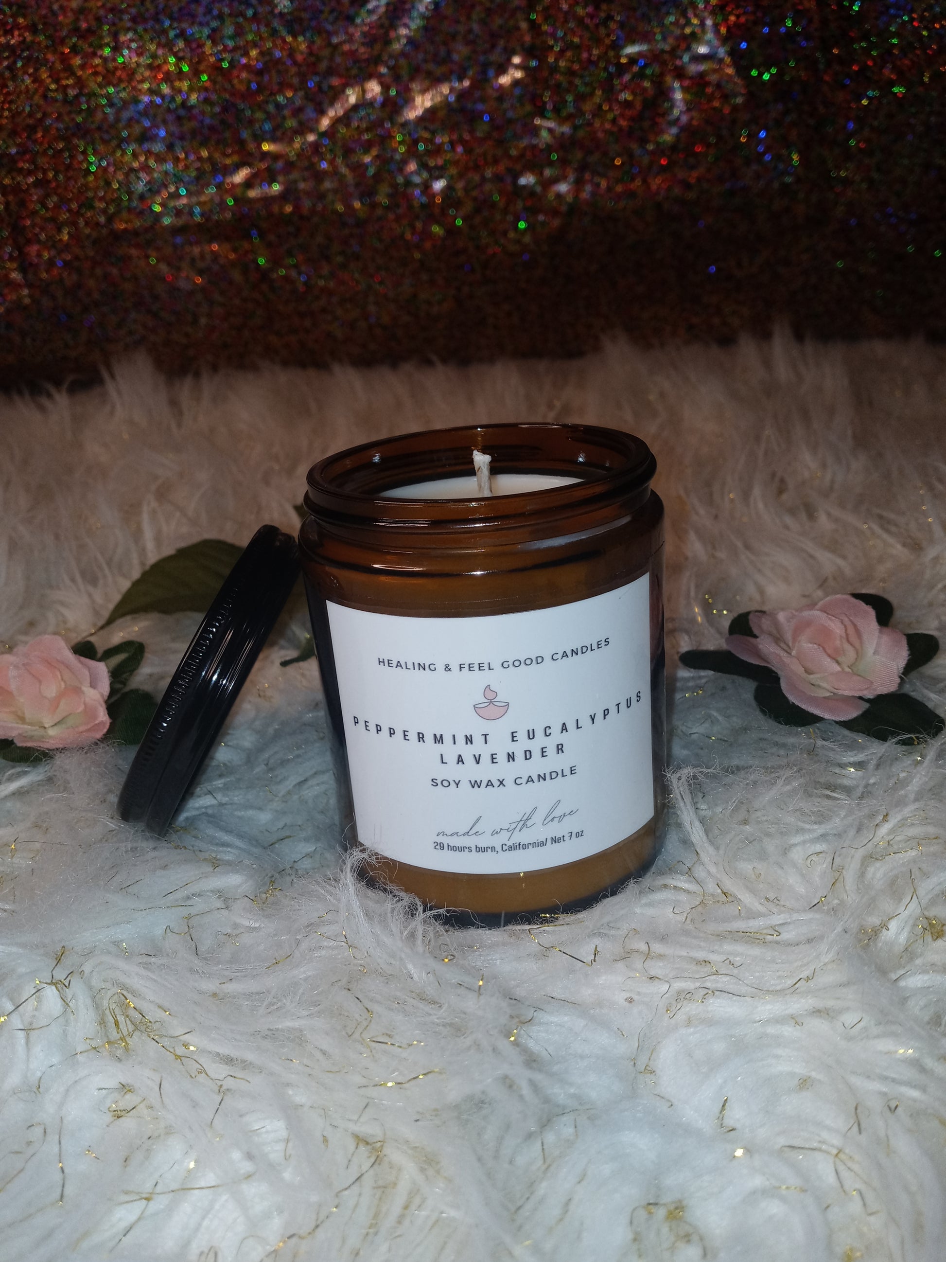 Brown glass Peppermint/Eucalyptus Scented Candle